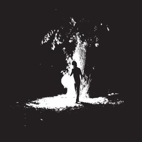 Back and white image with character playing with a glowing orb in front of a tree