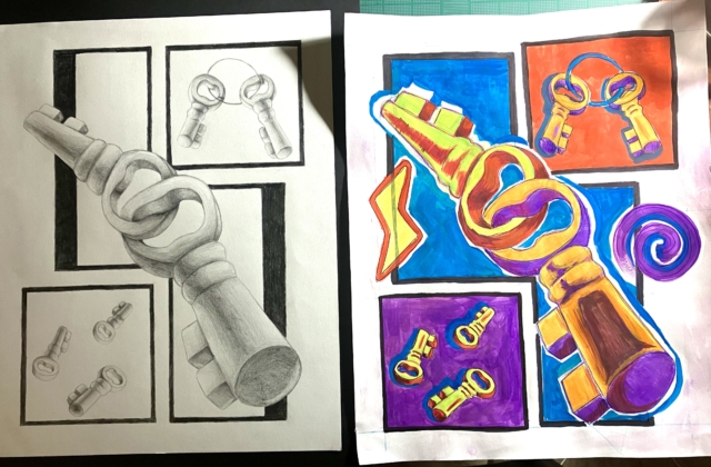 Color and Uncolored Versions of Key Drawing