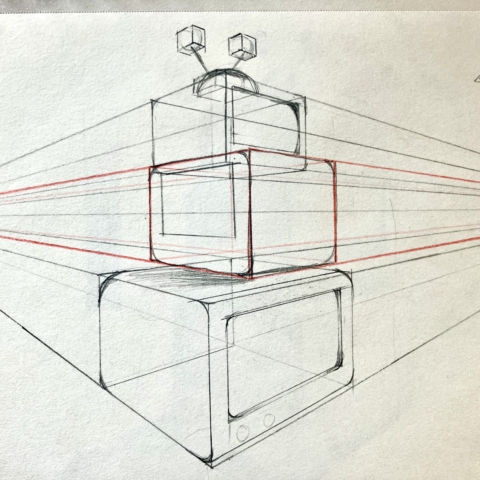 TV Stack With All Sketch Lines